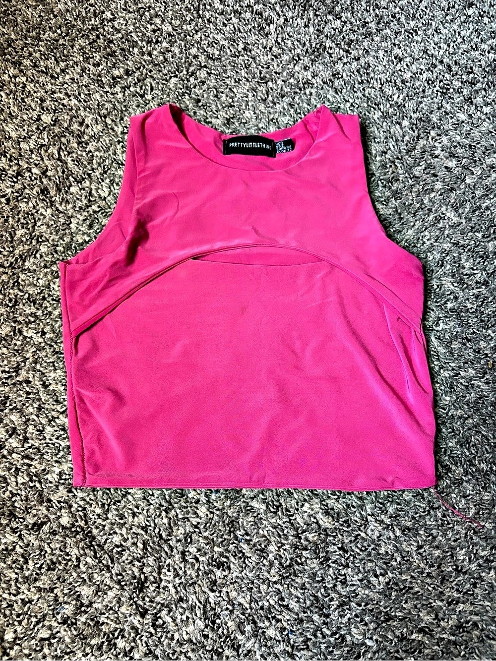 PrettyLittleThing Hot Pink Stretch Woven Cut Out Ring Detail Asymmetric Crop Top